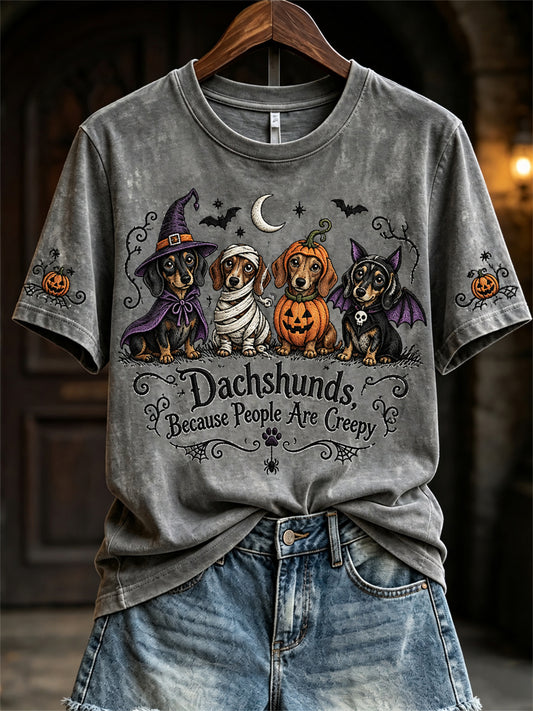 Women's Dachshunds Because People Are Creepy Halloween Dogs Print short-sleeved T-shirt
