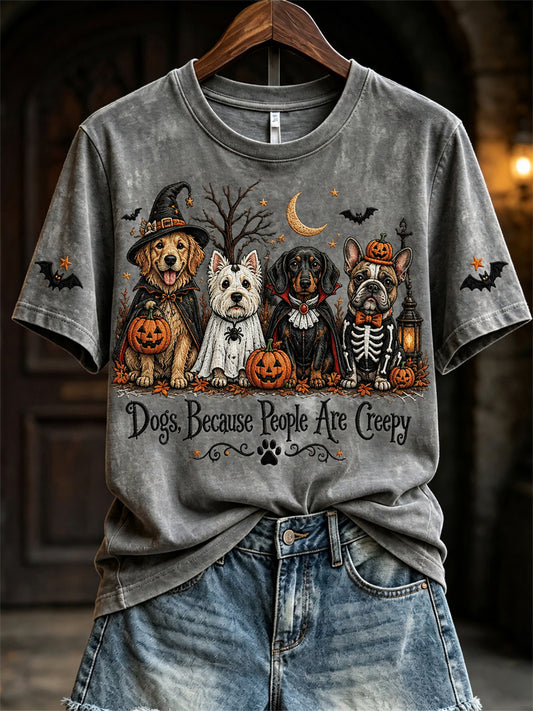Women's Dogs Because People Are Creepy Halloween Dogs Print short-sleeved T-shirt