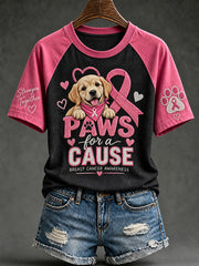 Women's breast cancer care cured puppy pattern printed casual short-sleeve T-shirt