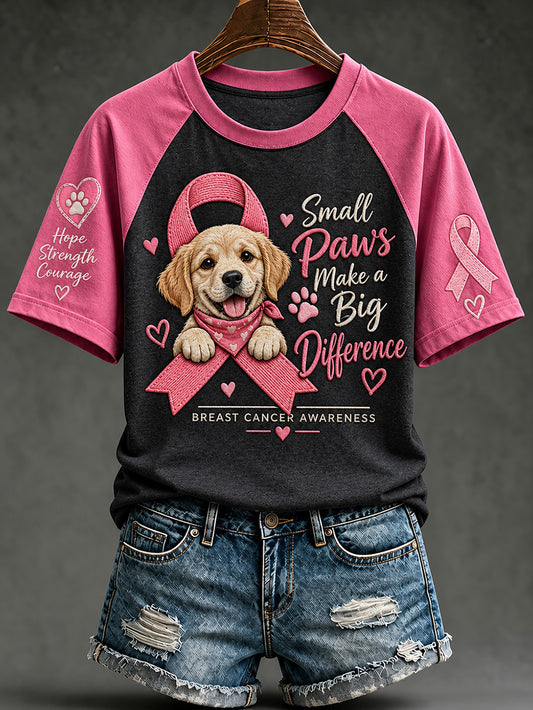 Women's breast cancer care cured puppy pattern printed casual short-sleeve T-shirt