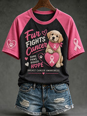 Women's breast cancer care cured puppy pattern printed casual short-sleeve T-shirt