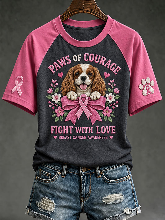 Women's breast cancer care cured puppy pattern printed casual short-sleeve T-shirt
