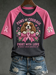 Women's breast cancer care cured puppy pattern printed casual short-sleeve T-shirt