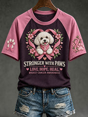 Women's breast cancer care cured puppy pattern printed casual short-sleeve T-shirt