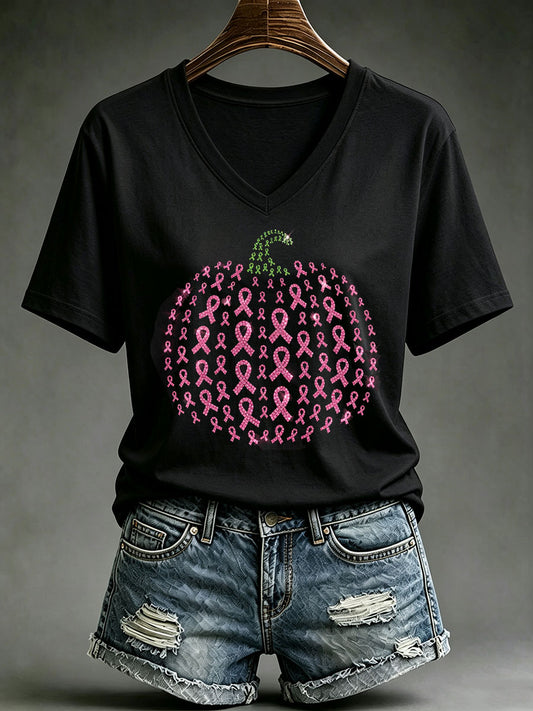Women's Breast Cancer Awareness Halloween Pumpkin Short-sleeved T-shirt