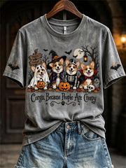Women's Corgis Because People Are Creepy Halloween Dogs Print short-sleeved T-shirt