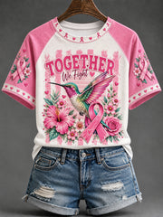 Women's Together We Fight Floral Hummingbird Print Short-sleeved T-shirt