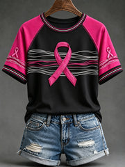 Women's Breast Cancer Awareness Pink Ribbon Print Short-sleeved T-shirt