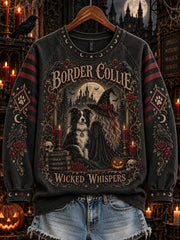 Women's Halloween Gothic Dog Pattern Printed Leisure Sweatshirt