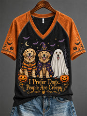 Women's Halloween Fun Dog Pattern Casual Short Sleeve T-Shirt