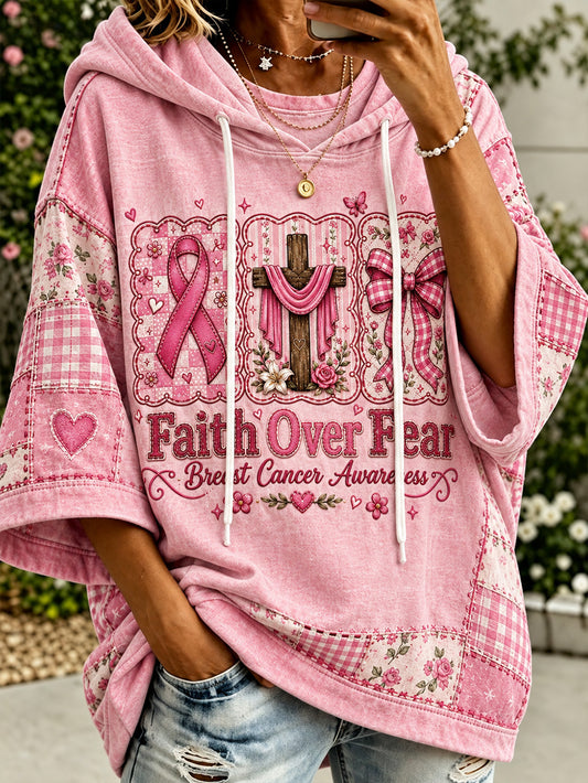 Women’s In October We Wear Pink Slogan Pattern Print Causal Hoodie