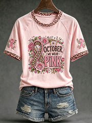 Women's pink anti-cancer pattern printed casual short sleeve T-shirt