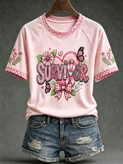 Women's pink anti-cancer pattern printed casual short sleeve T-shirt