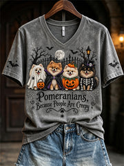Women's Pomeranians Because People Are Creepy Halloween Dogs Print short-sleeved T-shirt