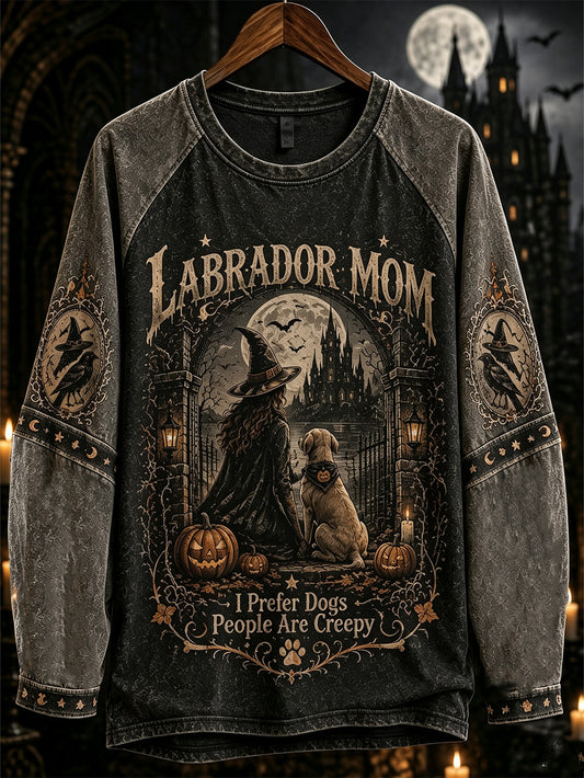 Women's Halloween Witch and Dog Pattern Leisure Long Sleeve T-Shirt