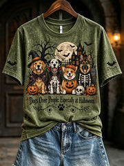 Women's Halloween Fun Dog Pattern Casual Short Sleeve T-Shirt