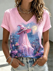 Women's Breast Cancer Awareness Halloween Ghost Print T-shirt