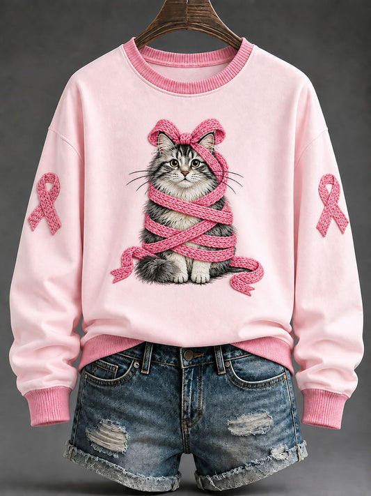 Women's Pink Ribbon Maine Print Casual Regular Sweatshirt
