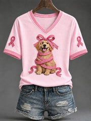 Women's Pink Ribbon Golden Retriever Print Casual T-Shirt