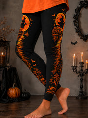 Women's Halloween Witch Pumpkin Bat Print Casual Leggings