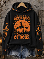 Women's Funny Halloween Home Of The Wicked Witch And Her Pack Of Dogs Print Casual Hoodie