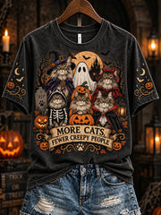 Women's Halloween Cat Pattern Design Casual  Short-Sleeved T-shirt