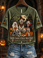 Women's Halloween Dog Design Casual  Short-Sleeved T-shirt