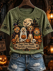 Women's Halloween Dog Design Casual  Short-Sleeved T-shirt