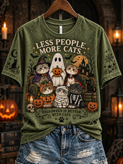 Women's Halloween Cat Pattern Design Casual  Short-Sleeved T-shirt