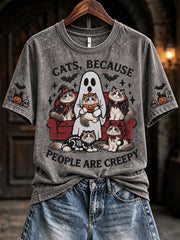 Women's Halloween Cat Pattern Design Casual  Short-Sleeved T-shirt