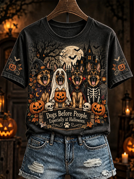 Women's Halloween Dog Design Casual  Short-Sleeved T-shirt