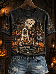 Women's Halloween Dog Design Casual  Short-Sleeved T-shirt