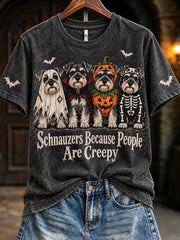 Women's Schnauzers Because People Are Creepy Halloween Print Short-sleeved T-shirt