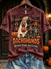 Women's Dachshunds Because People Are Creepy Halloween Print Short-sleeved T-shirt