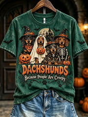 Women's Dachshunds Because People Are Creepy Halloween Print Short-sleeved T-shirt