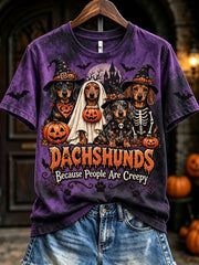 Women's Dachshunds Because People Are Creepy Halloween Print Short-sleeved T-shirt
