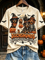 Women's Dachshunds Because People Are Creepy Halloween Print Short-sleeved T-shirt