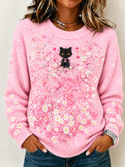 Women's Breast Cancer Awareness Support Pink Ribbon Crew Neck Sweater