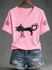 Women's Breast Cancer Awareness Support Print V-Neck Tee