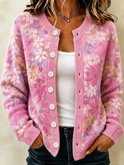 Women's Breast Cancer Awareness Support Pink Flowers Cardigan