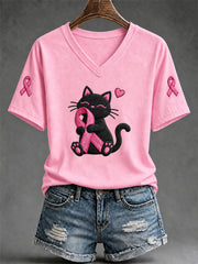 Women's Breast Cancer Awareness Support Print V-Neck Tee