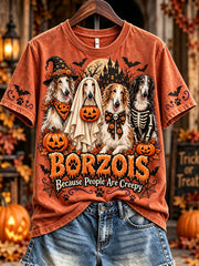 Women's Borzois Because People Are Creepy Halloween Print Short-sleeved T-shirt