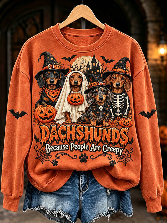 Women's Dachshunds Because People Are Creepy Halloween Print Cozy Sweatshirt