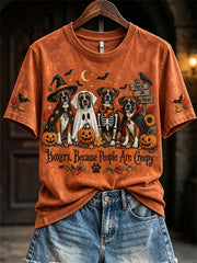 Women's Boxers Because People Are Creepy Fall Halloween Dogs Print short-sleeved T-shirt