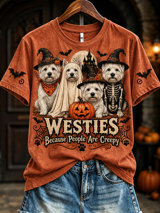 Women's Westies Because People Are Creepy Halloween Print Short-sleeved T-shirt