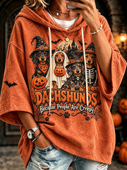 Women's Dachshunds Because People Are Creepy Halloween Print Comfy Hoodie