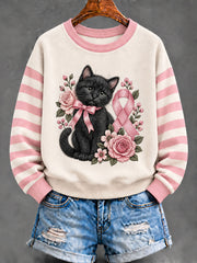 Women's Pink Ribbon Black Cat  Regular Sweatshirt