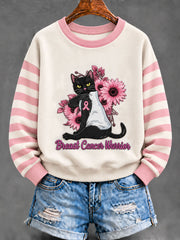 Women's Pink Ribbon Black Cat  Regular Sweatshirt
