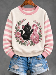 Women's Pink Ribbon Black Cat  Regular Sweatshirt