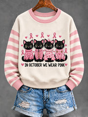 Women's Pink Ribbon Black Cat  Regular Sweatshirt